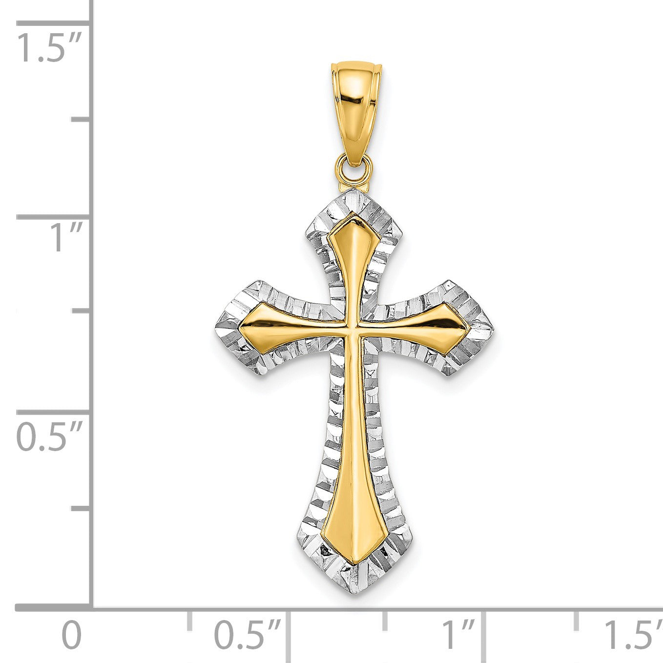 14K and White Rhodium Diamond-cut Reversible Cross Charm