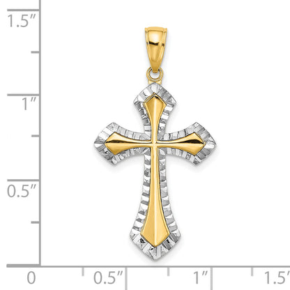 14K and White Rhodium Diamond-cut Reversible Cross Charm