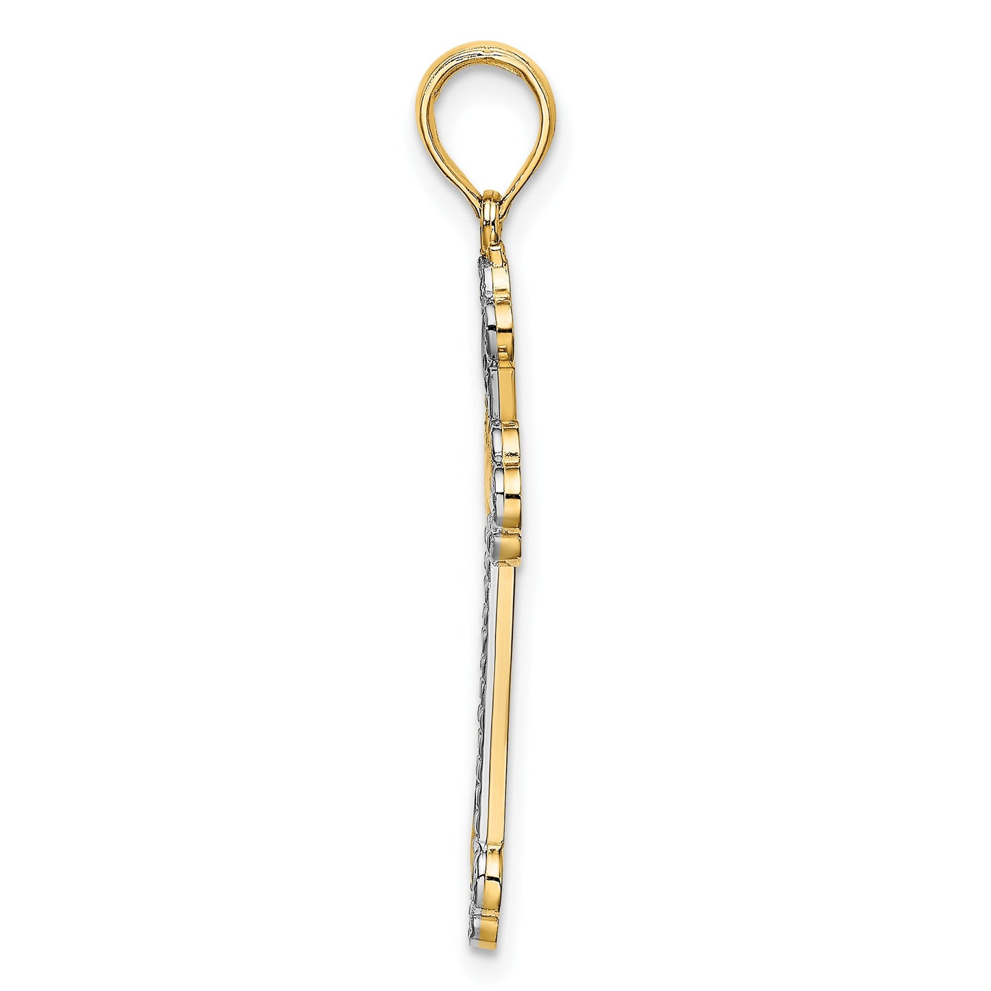 14K with White Rhodium Diamond-cut Reversible Cross Charm