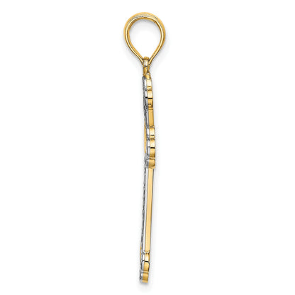 14K with White Rhodium Diamond-cut Reversible Cross Charm