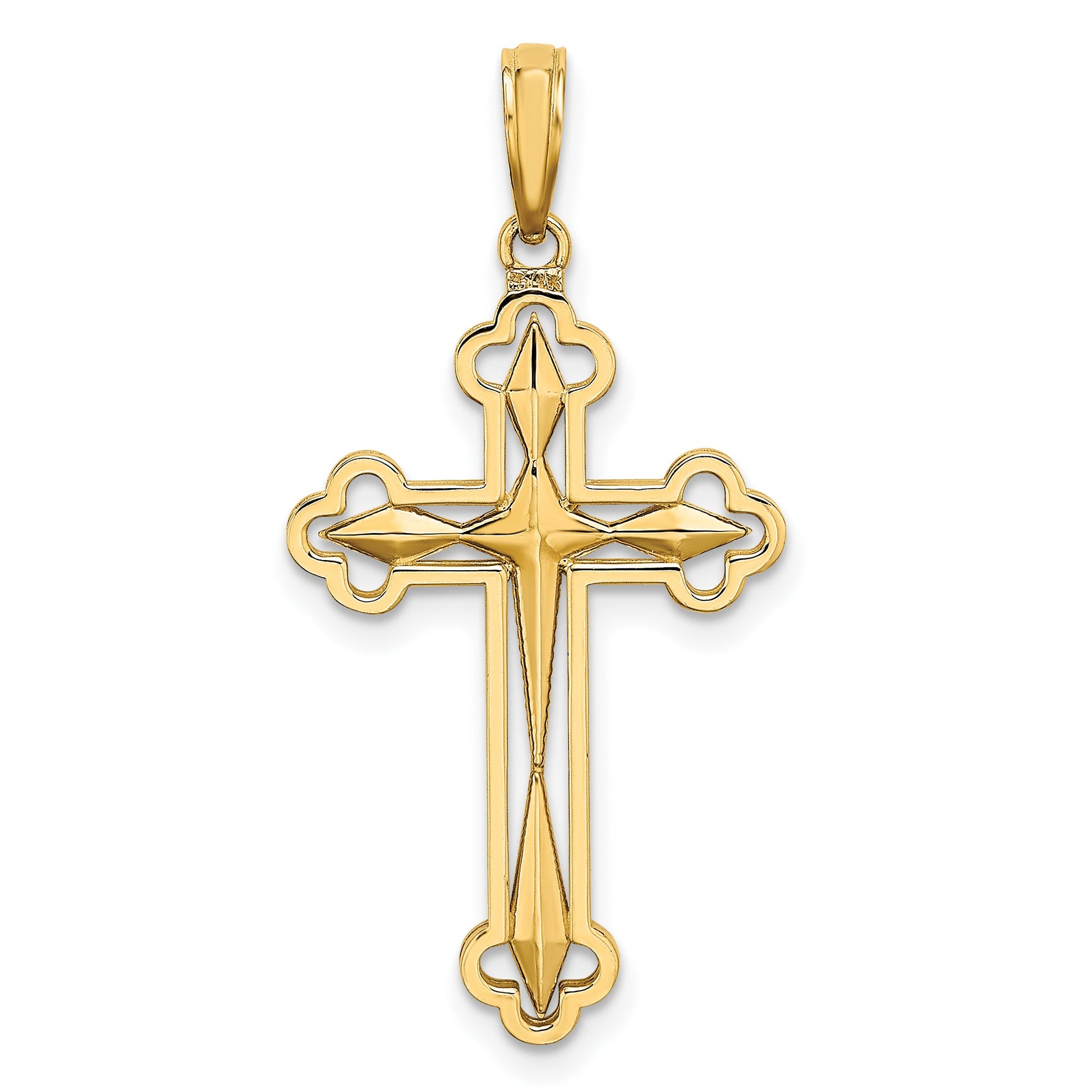 14K with White Rhodium Diamond-cut Reversible Cross Charm