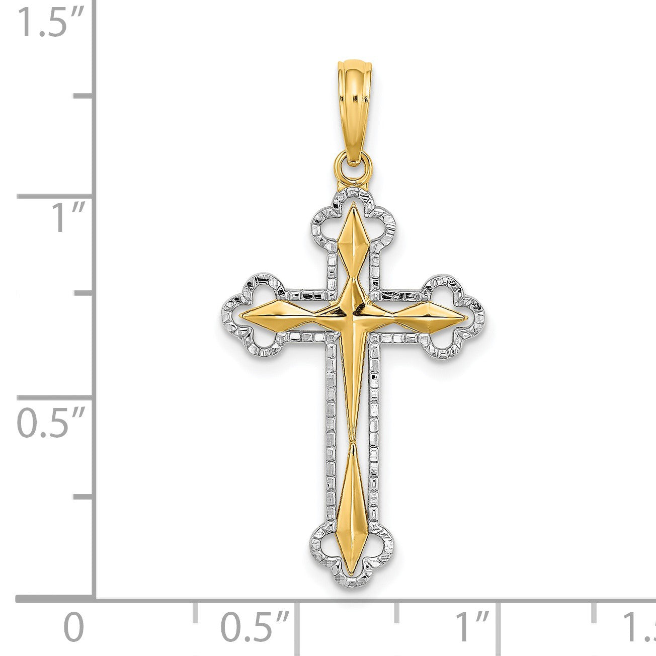 14K with White Rhodium Diamond-cut Reversible Cross Charm
