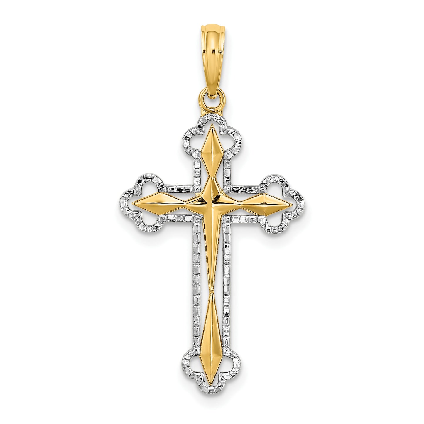 14K with White Rhodium Diamond-cut Reversible Cross Charm