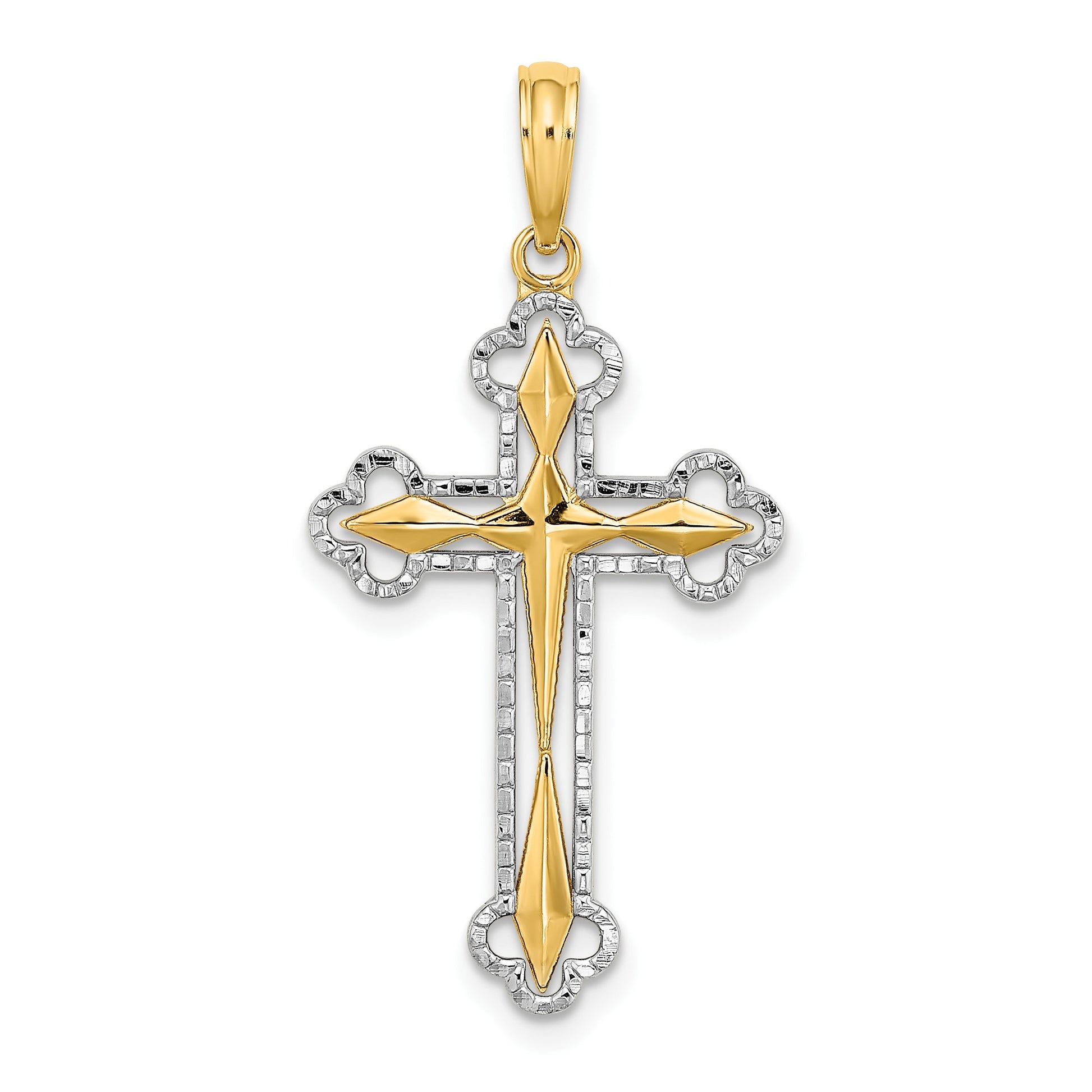 14K with White Rhodium Diamond-cut Reversible Cross Charm