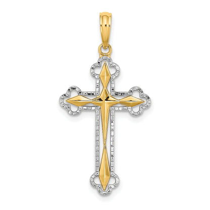 14K with White Rhodium Diamond-cut Reversible Cross Charm