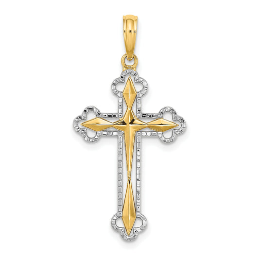 14K with White Rhodium Diamond-cut Reversible Cross Charm