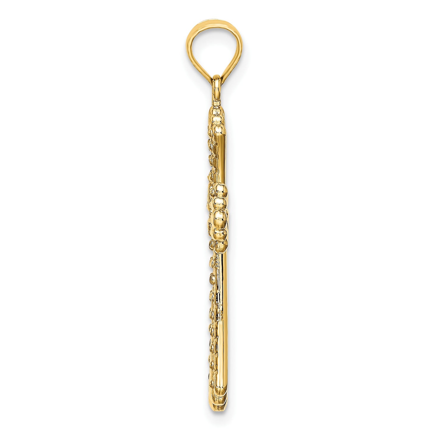 14K and White Rhodium and Diamond-cut Reversible Cross Charm