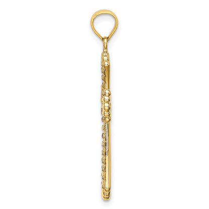 14K and White Rhodium and Diamond-cut Reversible Cross Charm