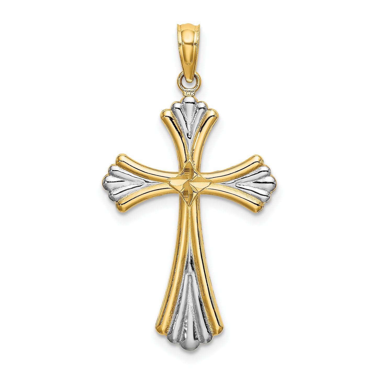 14K and White Rhodium and Diamond-cut Reversible Cross Charm