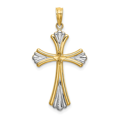14K and White Rhodium and Diamond-cut Reversible Cross Charm