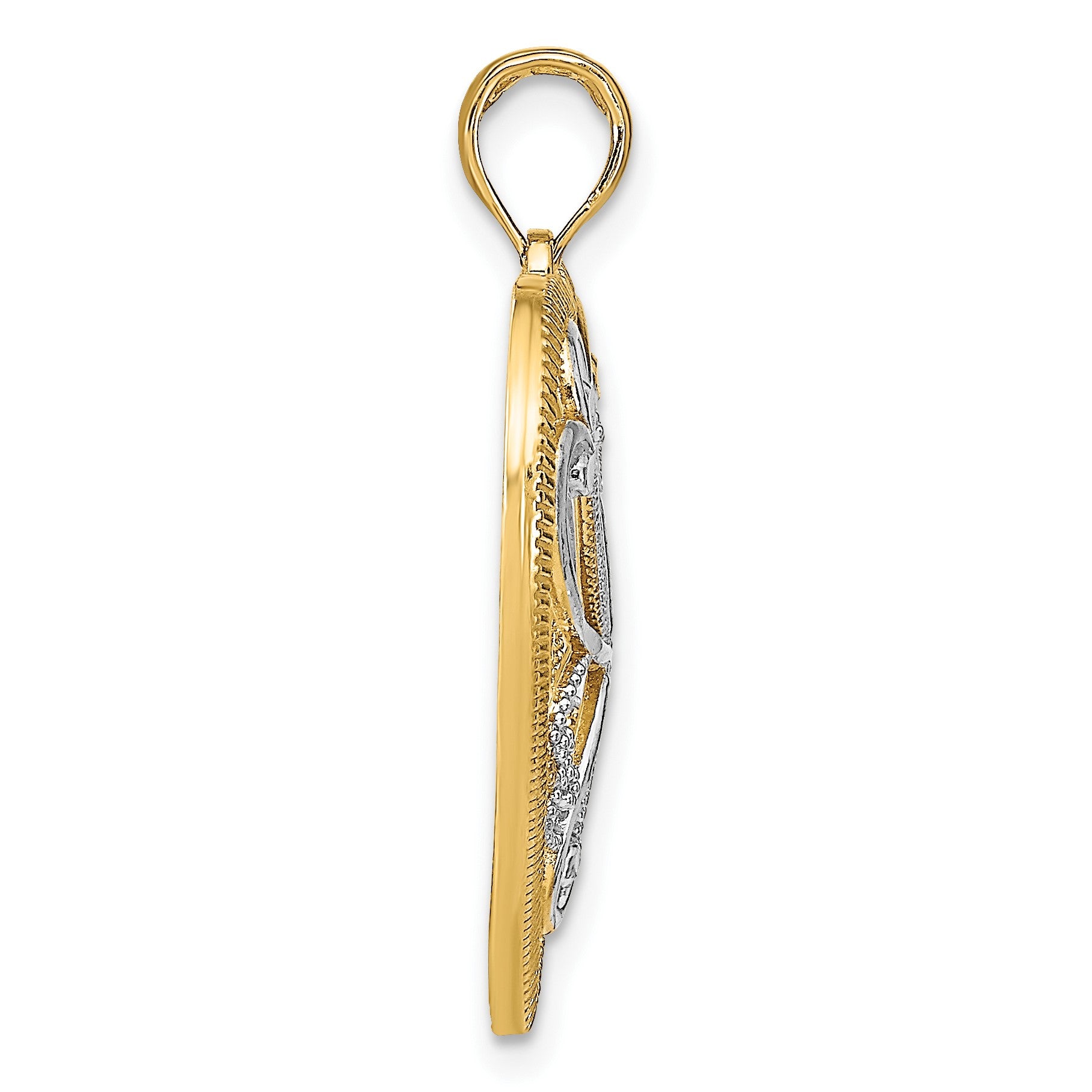 14k and White Rhodium Filigree Heart Charm