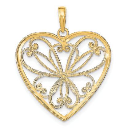 14k and White Rhodium Filigree Heart Charm