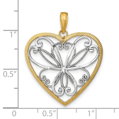 14k and White Rhodium Filigree Heart Charm