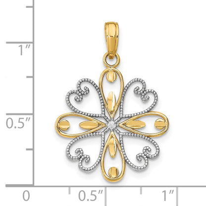 14K and White Rhodium Beaded Heart Petals Flower Charm