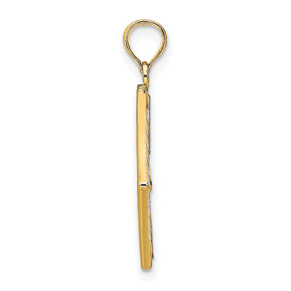 14K and White Rhodium Flower and Cross Square Charm