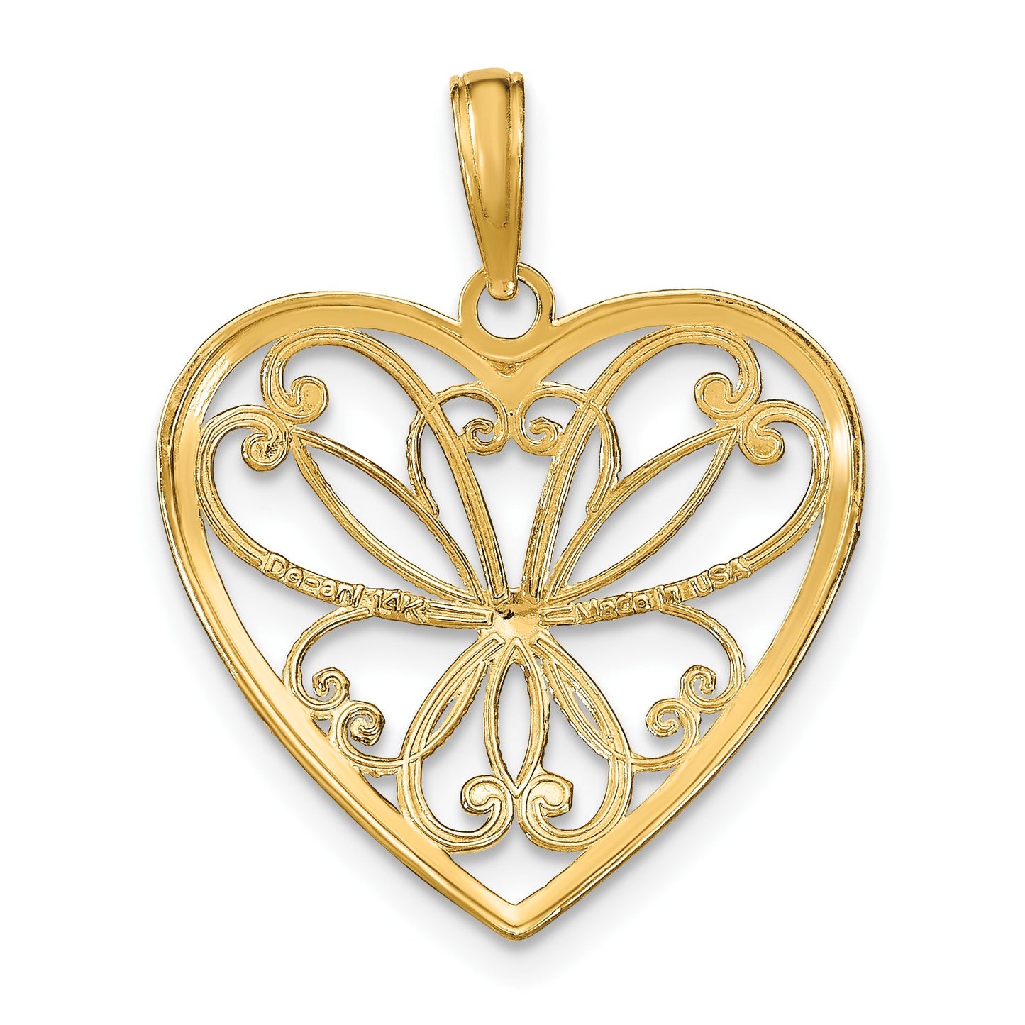 14k and White Rhodium Filigree Heart Charm