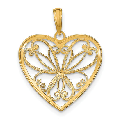14k and White Rhodium Filigree Heart Charm