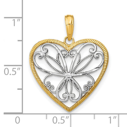 14k and White Rhodium Filigree Heart Charm