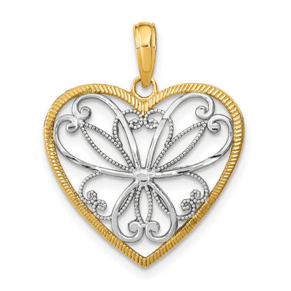 14k and White Rhodium Filigree Heart Charm