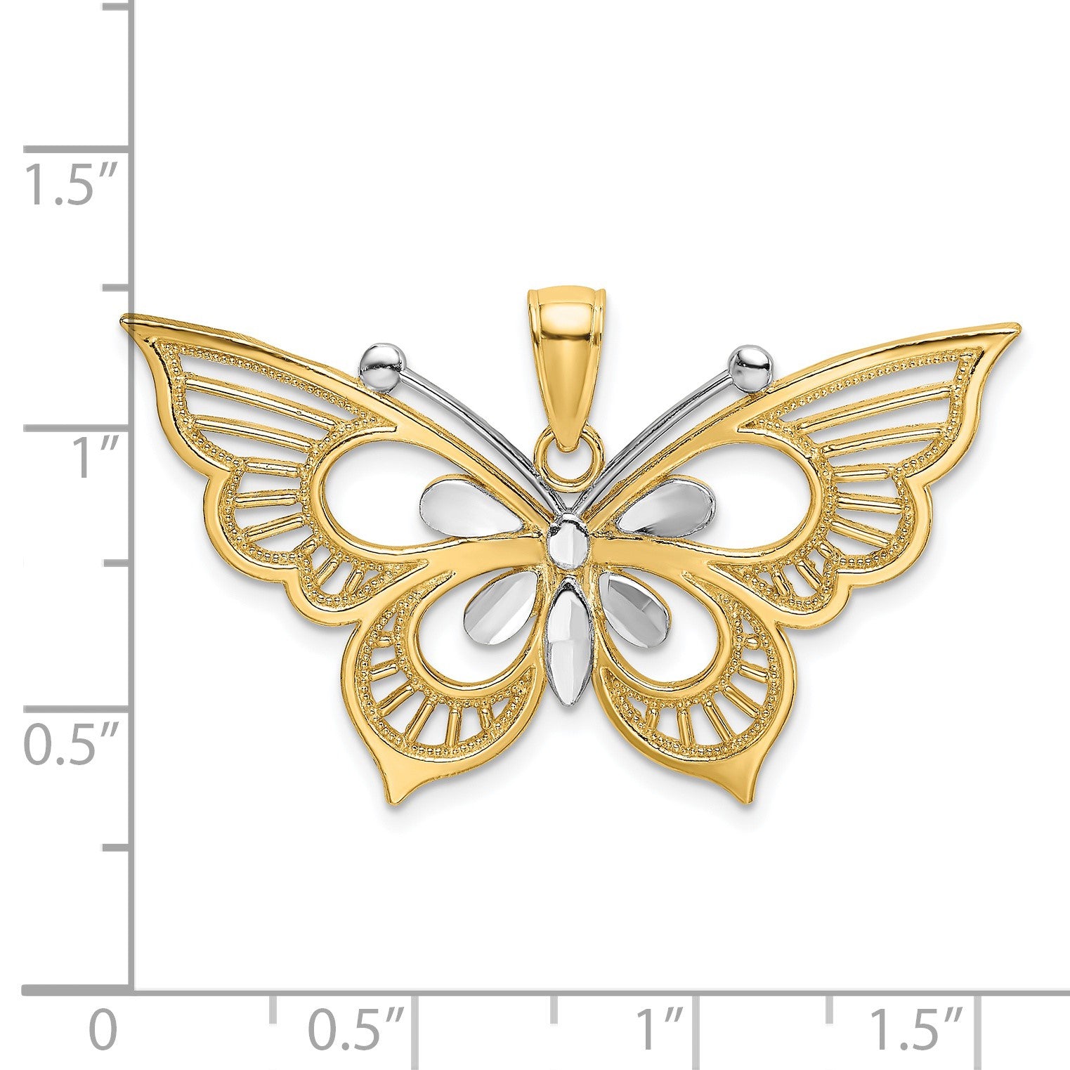 14k Two-tone Diamond-cut Butterfly Charm