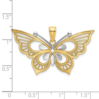 14k Two-tone Diamond-cut Butterfly Charm