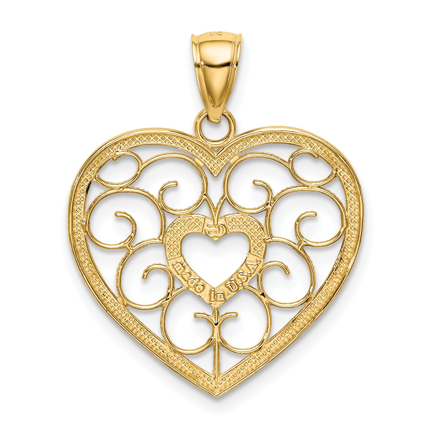 14k and White Rhodium Filigree Heart Charm