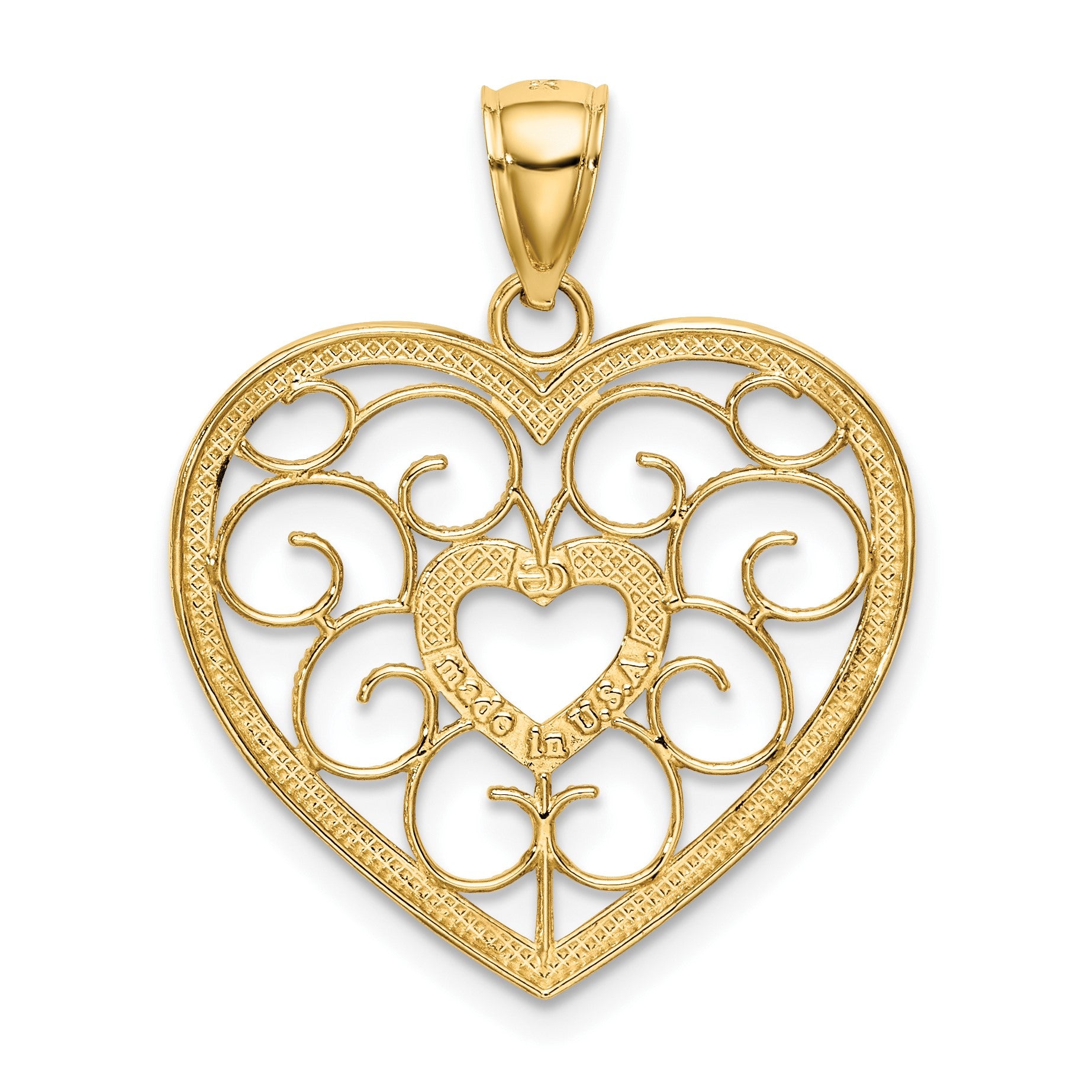 14k and White Rhodium Filigree Heart Charm