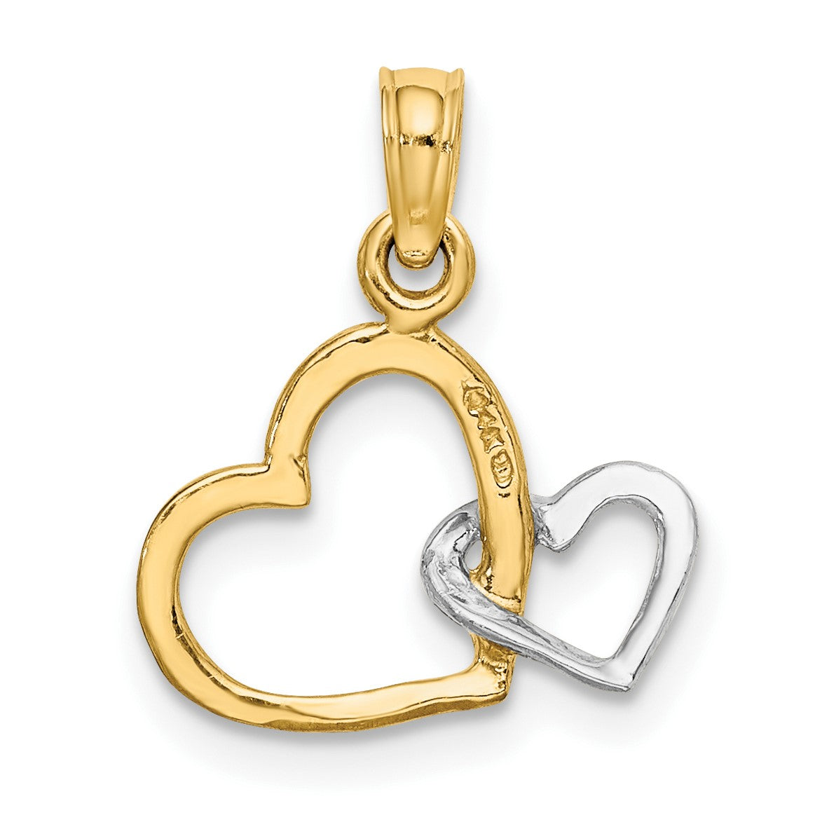 14k With White Rhodium Polished Hearts Interwined Charm