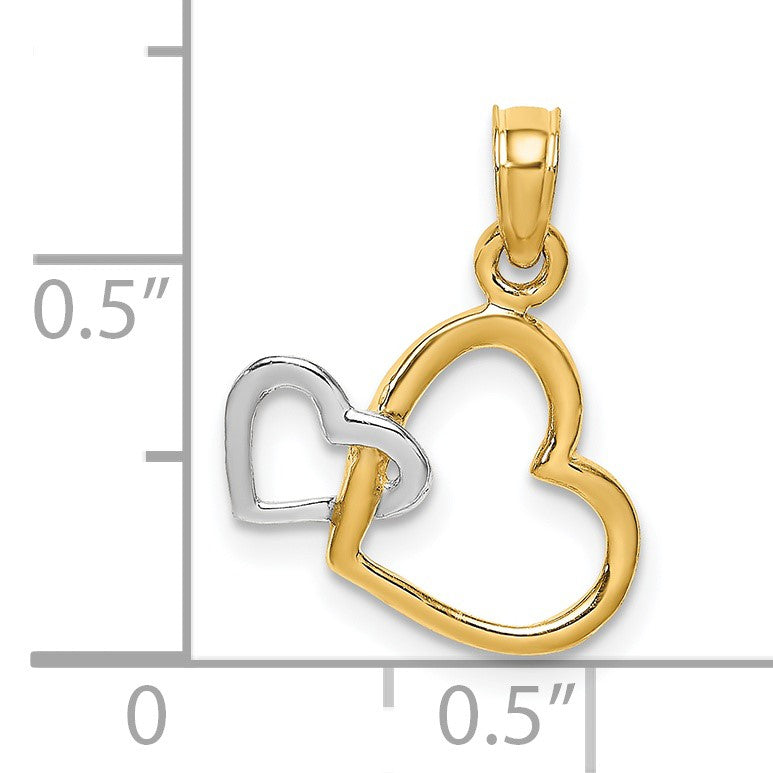 14k With White Rhodium Polished Hearts Interwined Charm