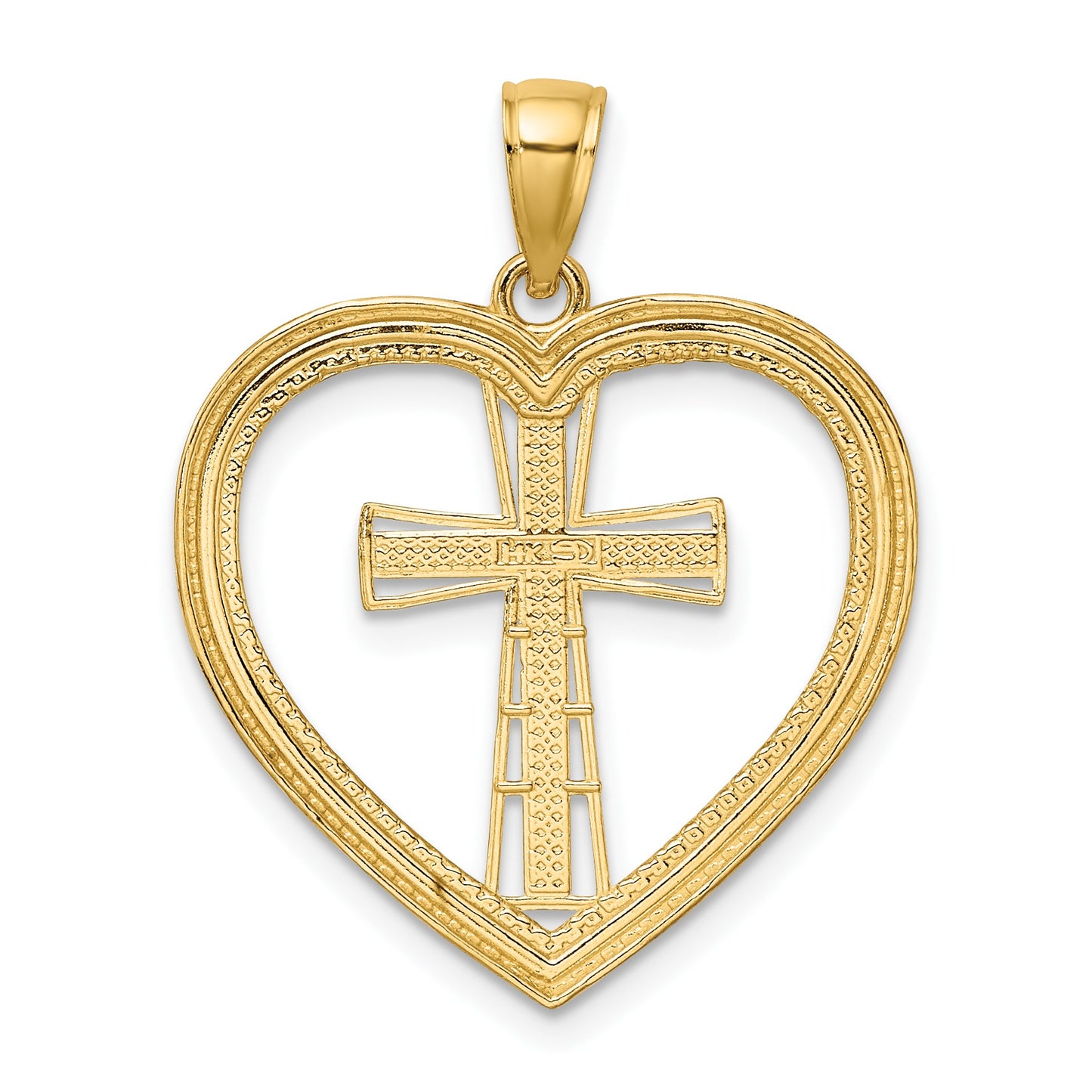 14K and White Rhodium Heart with White Cross In Center Charm
