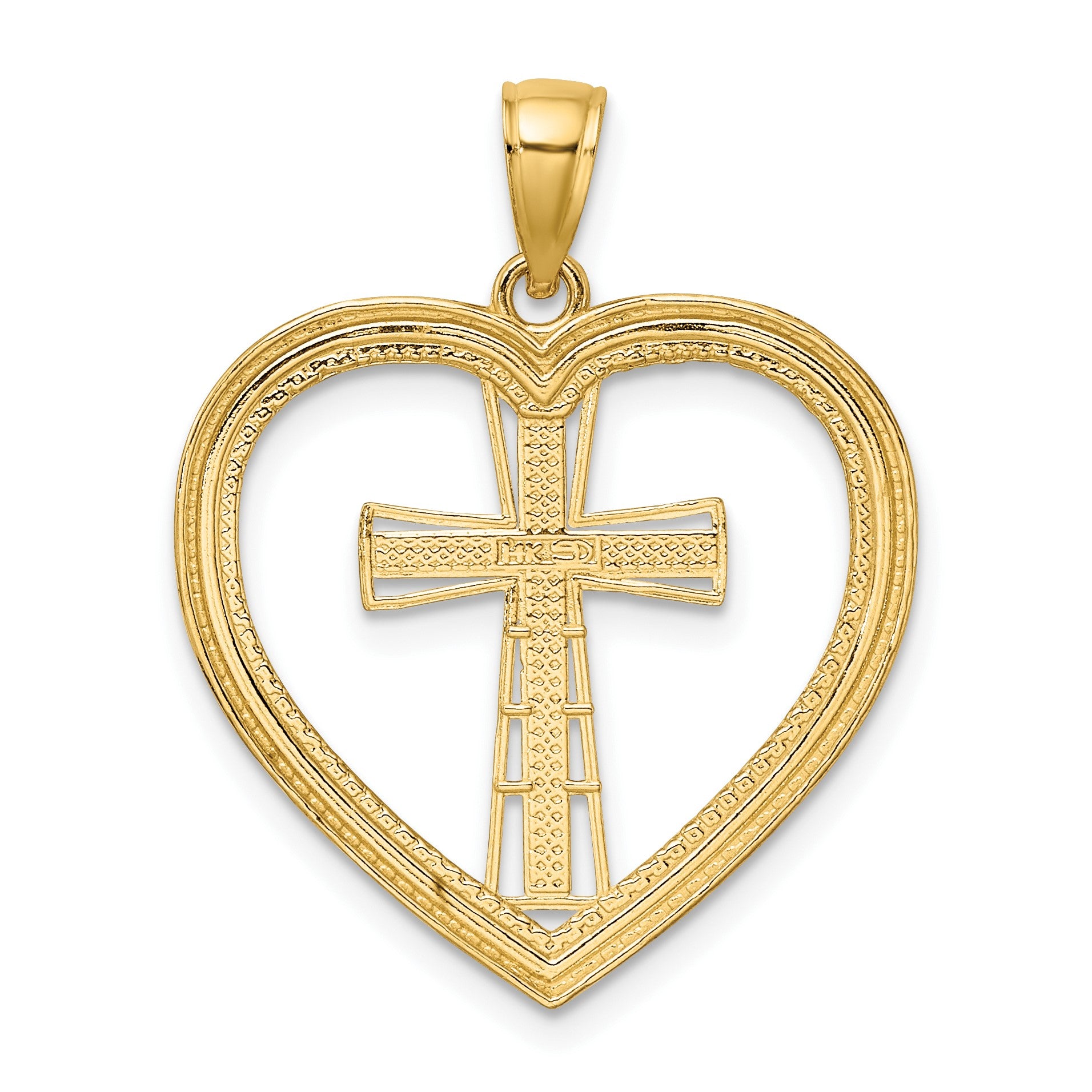 14K and White Rhodium Heart with White Cross In Center Charm