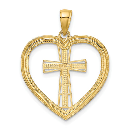 14K and White Rhodium Heart with White Cross In Center Charm