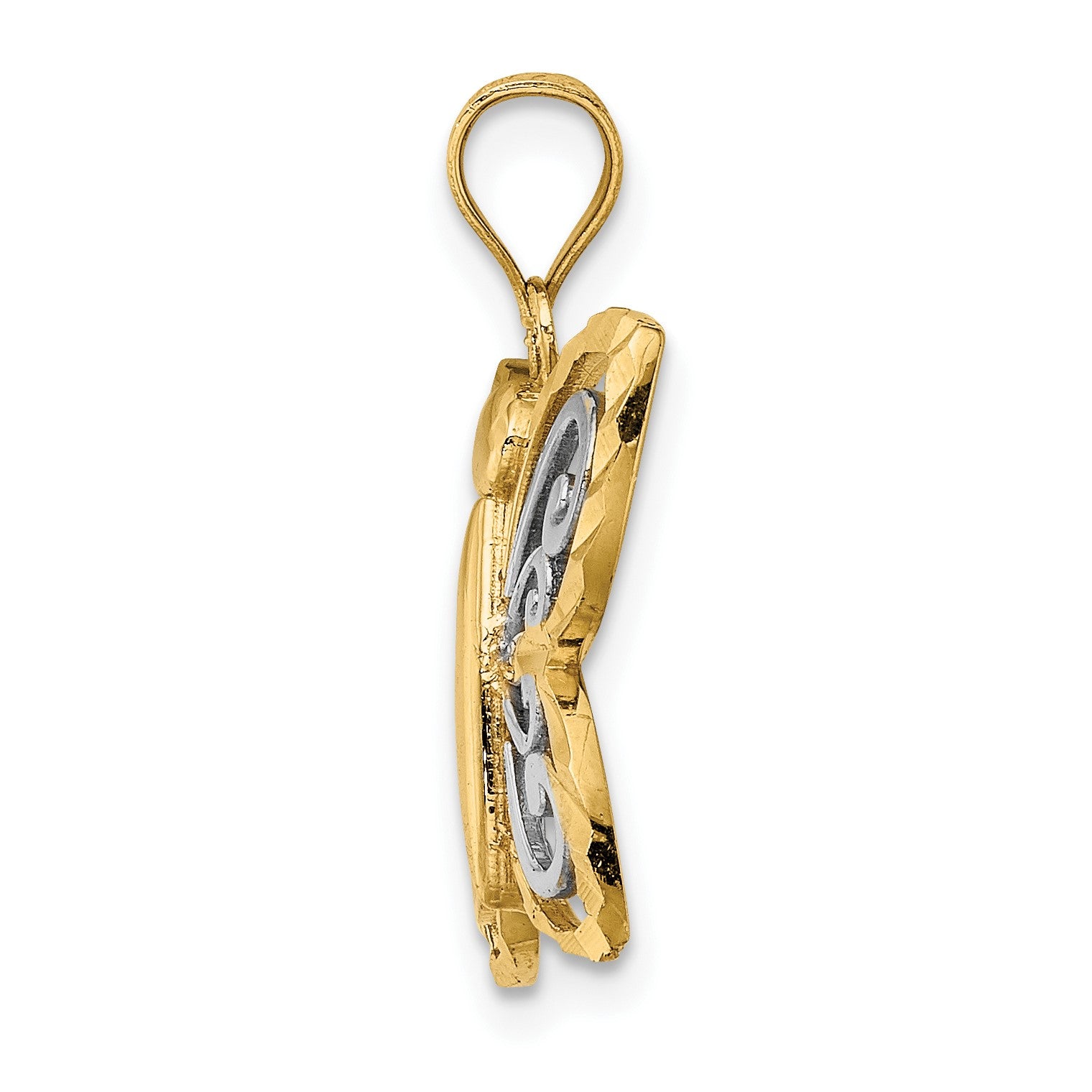 14k and White Rhodium Diamond-cut Butterfly Pendant