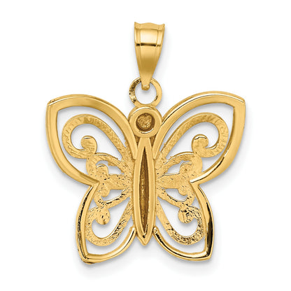 14k and White Rhodium Diamond-cut Butterfly Pendant