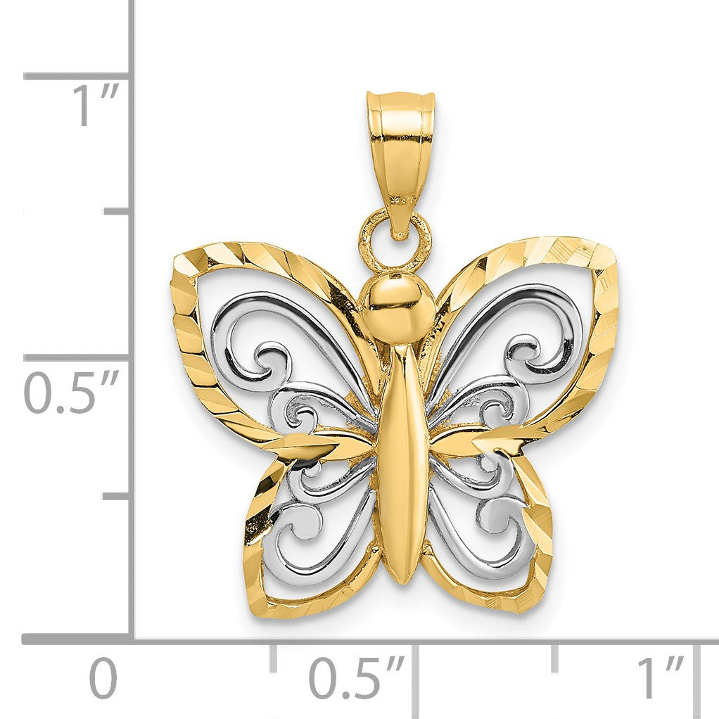 14k and White Rhodium Diamond-cut Butterfly Pendant