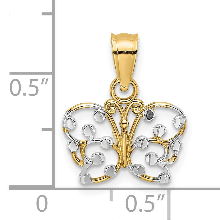 14k and White Rhodium Diamond-cut Butterfly Charm