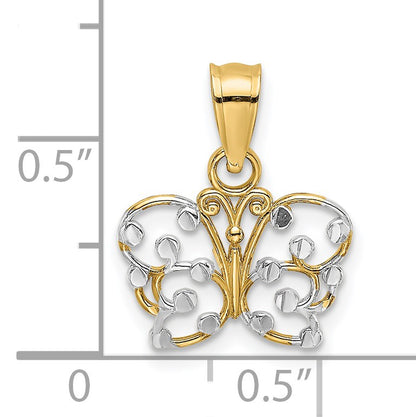 14k and White Rhodium Diamond-cut Butterfly Charm