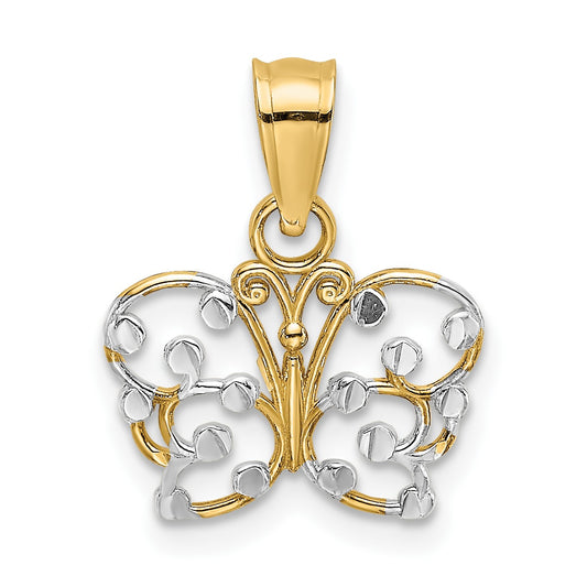 14k and White Rhodium Diamond-cut Butterfly Charm
