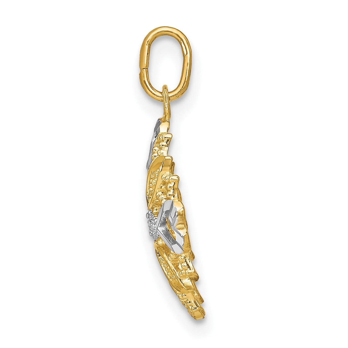 14K and White Rhodium Center Flower and Heart Charm