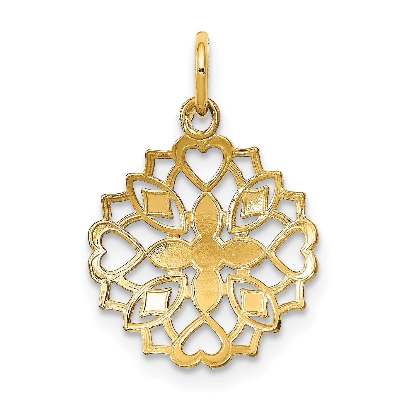 14K and White Rhodium Center Flower and Heart Charm