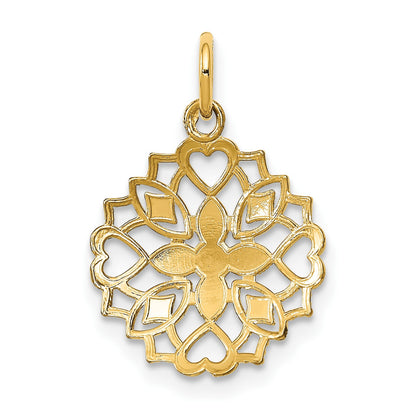 14K and White Rhodium Center Flower and Heart Charm