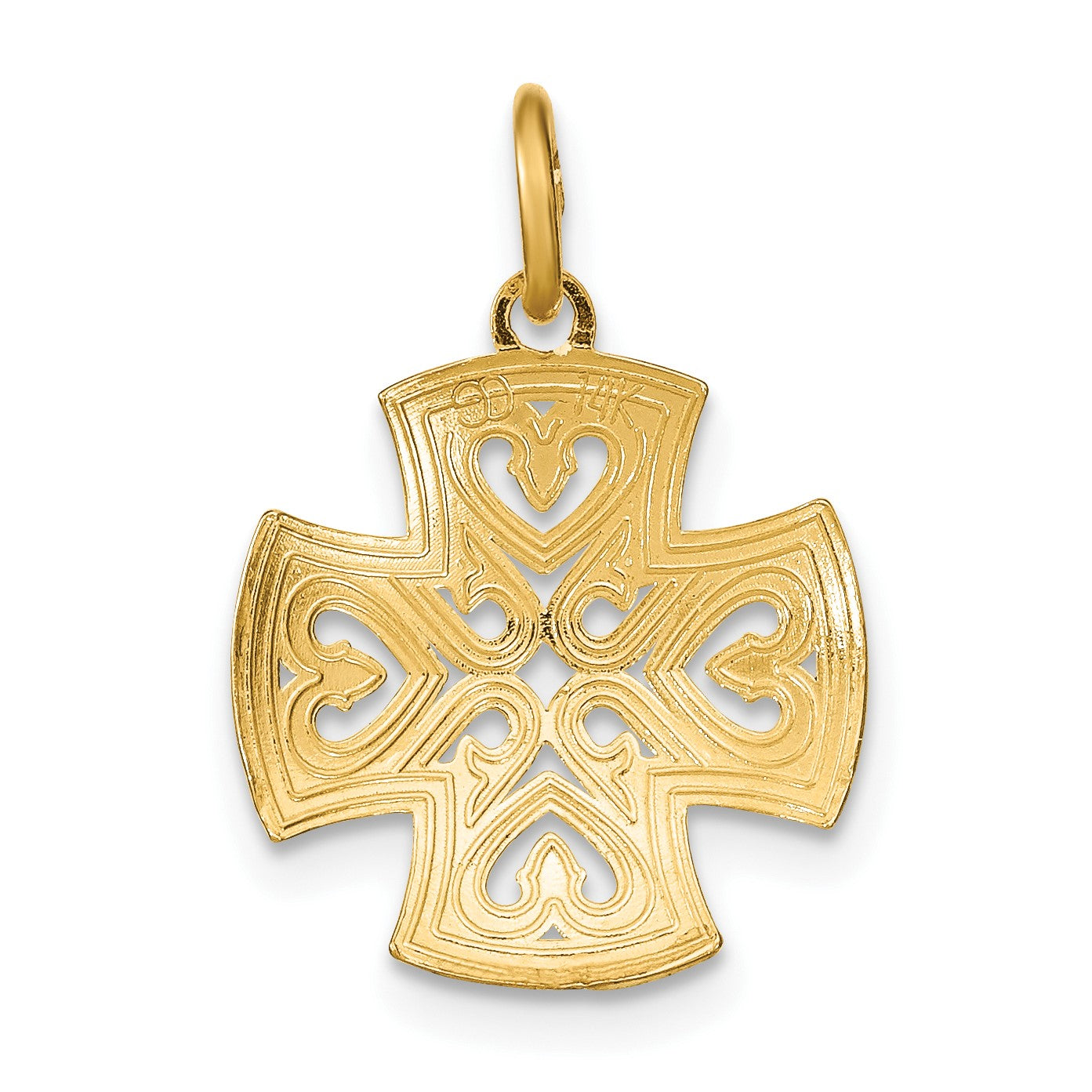 14K and White Rhodium Medium Diamond-cut Hearts Maltese Cross Charm