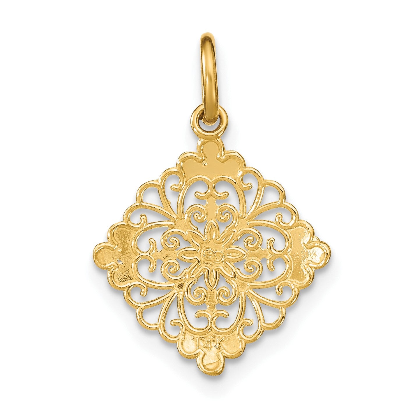 14K and White Rhodium and Diamond-cut Filigree Medallion Charm