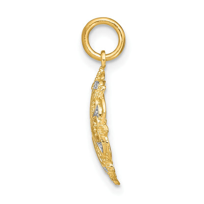 14K and White Rhodium and Diamond-cut Filigree Heart Round Charm