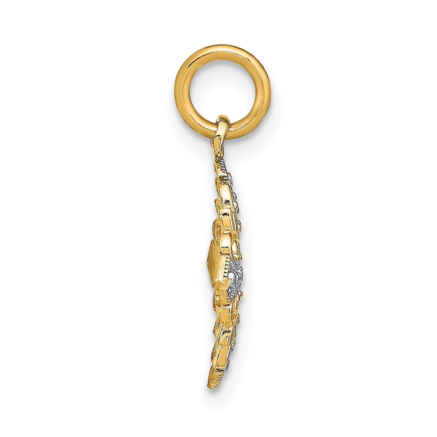 14K and White Rhodium Diamond-cut Filigree Medallion Charm