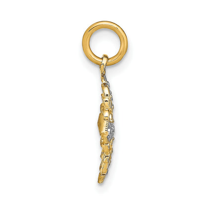 14K and White Rhodium Diamond-cut Filigree Medallion Charm