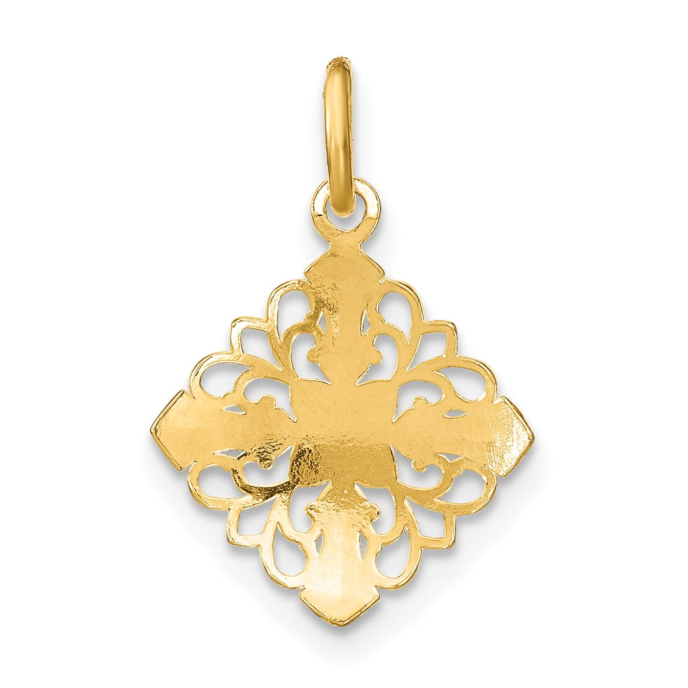 14K and White Rhodium Diamond-cut Filigree Medallion Charm