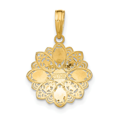 14K and White Rhodium and Diamond-cut  Filigree Flower Charm