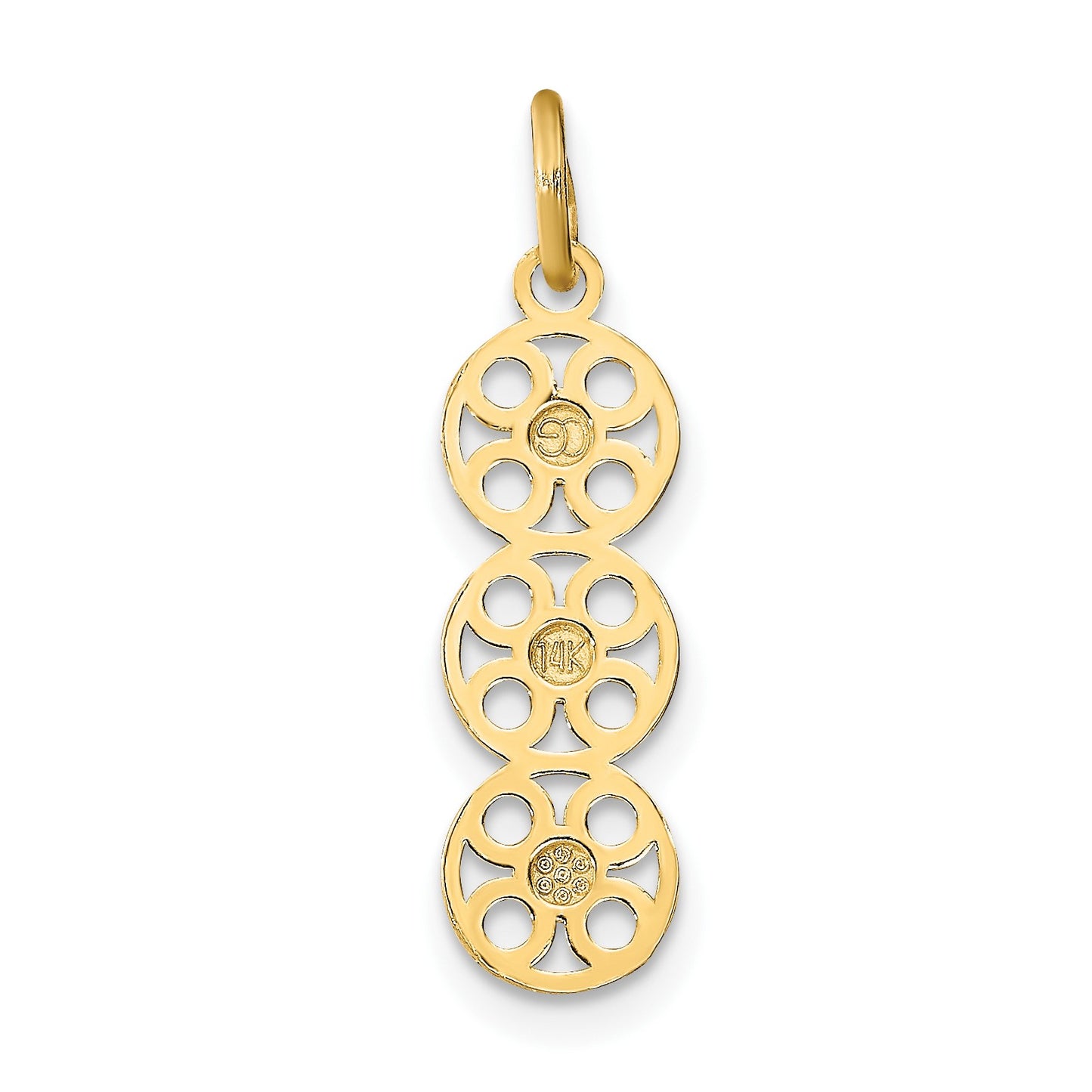 14k and White Rhodium Diamond-cut 3-Circle Charm