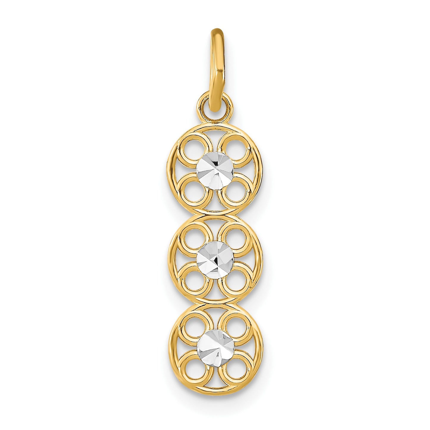 14k and White Rhodium Diamond-cut 3-Circle Charm